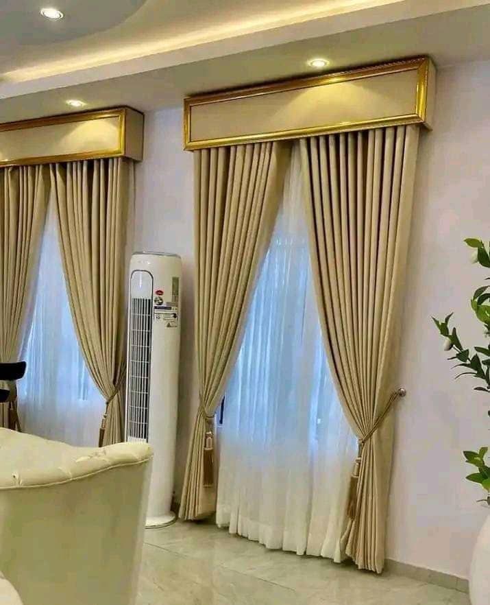 Gold pelmet drapes